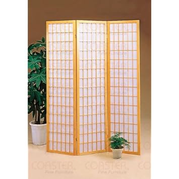 Oriental Style 3 Panel Natural Wood Frame Room Divider Screen