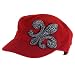 Fleur De Lis Crystal Wool Tweed Cadet Hat Cap Red