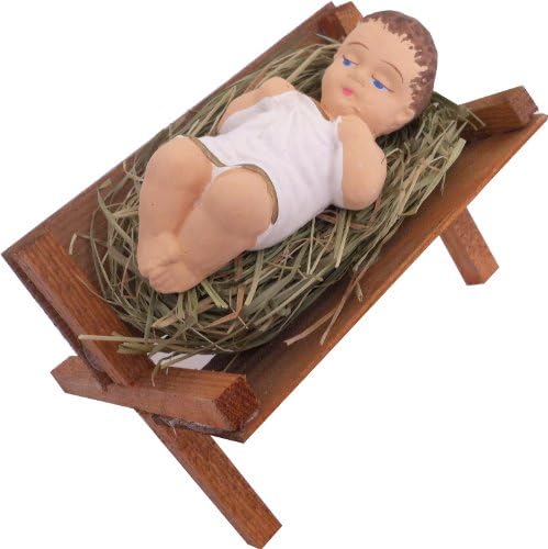 Baby Jesus in Wooden Manger &amp; Natural Hay