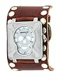 Nemesis #BSM930SL Men's Stainless Steel Skull Face Dial Wide Leather Cuff Band Watch