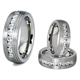 8mm High Polish Titanium Ring Wedding Band Groove and Lab-grade Diamond in Size 8
