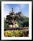 Castle and Princes Street Garden Fountain, Edinburgh, Lothian, Scotland, United Kingdom Framed Art Poster Print by Neale Clarke, 31x39