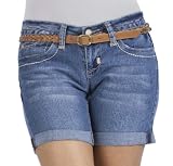 Wallflower Belted 5 Pocket Denim Short Shorts with Heavy Stitch Accent