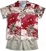 Hawaiian Dreamscape Boy's Hawaiian Aloha Camp Shirt & Cotton Shorts 2PC Cabana Set in Red - 4T