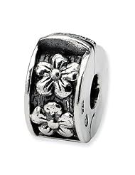 Sterling Silver Hinged Floral Clip Charm Bead Fits Pandora Chamilia Biagi Bracelet