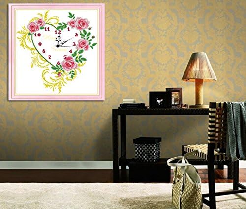 Hetty's Dimensions Needlecrafts Counted Cross Stitch Kit Clock, Love Heart Shape Flowers Garlands Wreaths Wedding Gift