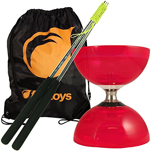 Cyclone Quartz Diabolo (Red) Set - Triple Bearing Clutch Diablo - w/ Henry's Metal Hand Sticks & FT Bag