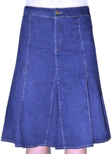 Kosher Casual Women's Modest Knee Length Flared Denim Skirt Small Stonewash Blue