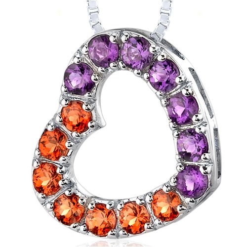 2.00 carats total weight Round shape Padparascha Sapphire and Amethyst Open Heart Pendant Necklace
