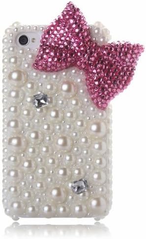Kazma Saki(TM) Hot Pink 3D Bling Crystal Bow knot Pearls Diamond Case For iPhone 4/4S (Package includes: 1 X Screen Protector and Extra Pearls).