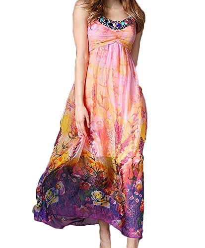 (ディーコッテ)D'Kotte レディース 春 夏 ワンピース ドレス ロング マキシ シフォン ボヘミアン キャミ プリント 花柄 neaa279