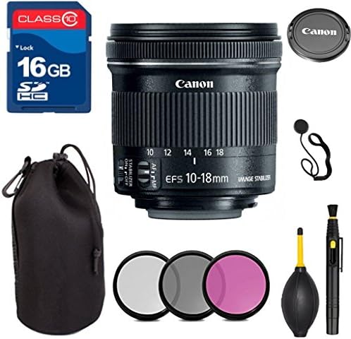 Canon EF-S 10-18mm f/4.5-5.6 IS STM Lens Kit + Extreme Speed 16GB Class 10 Memory Card + Commander Filter Kit + Lens Pen + Lens Blower + Lens Cleaning Kit + Lens Pouch