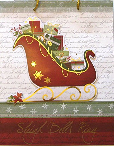 Set of Christmas Gift Bags & Tissue Paper, Holiday Present Bags for Men, Women in Sizes Small, Medium, Large, and Extra Large (2 Med/Large Bags + Tissue Paper, Foil Sleigh & Stockings)