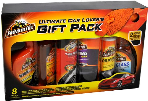 Armor All Ultimate Car Lover's Gift Pack with Extreme Wheel & Tire Cleaner (1.5 pt) - Ultra Shine Tire Foam Protectant (1 lb 2 oz.) - Ultra Shine Wash and Wax (1 pt) - Cleaning Wipes (25 ct) - Original Protectant (10 fl. oz) and Auto Glass Cleaner (1.38 pt) Plus Bonus Microfiber Towel and Wash Mitt