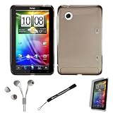Smoke TPU Durable Protective Skin Cover Carrying Case Accessories for HTC Flyer 3G WiFi HotSpot GPS 5MP 16GB Android OS AD2P 7 Inch Tablet Device + Includes a eBigValue (TM) Determination Hand Strap + Includes a Crystal Clear High Quality HD Noise Filter Ear buds Earphones Headphones ( 3.5mm Jack ) + Includes a Anti Glare Screen Protector