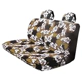 4pc Tan Hawaiian Hibiscus Back Bench Rear Cover with 2 Head Rest Covers for Cars... 