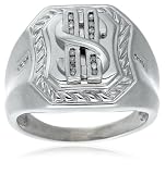 Sterling Silver Men's Diamond Dollar Sign Ring