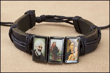 Blessed By Pope Benedetto XVI Padre Pio St Saint Francis St Anthony Leather Adjustable Bracelet