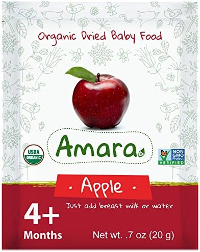 Baby Food Stage 1 ORGANIC - NON GMO &amp; GLUTEN FREE - Apple Flavor (42 Pouches) for 4 Month Happy Healthy Toddlers - Best Natural Dried Fruits &amp; Vegetables Mix with Breast Milk Formula or Water by Amara