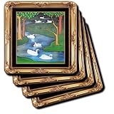 cst_78742_3 Taiche - Acrylic Painting - Swans - Seven Swans A Swimming- sacraments, 7 sacraments, catholicism, swan, christmas, swan art, swans - Coasters - set of 4 Ceramic Tile Coasters