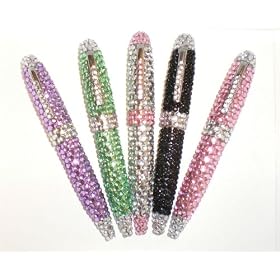 5 Mixed Color Crystal Rhinestone Roller Ball Pens (4 inch) W  Gift Box!