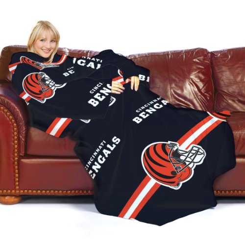 NFL Cincinnati Bengals Adult Comfy Throw, Officially Licensed Blanket with Sleeves 