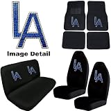LA Sign Los Angeles Blue Gem Crystal Studded Rhinestone Bling Car Truck SUV Floor Mats Bucket & Bench Seat Covers - Combo Kit Gift Set - 8PC