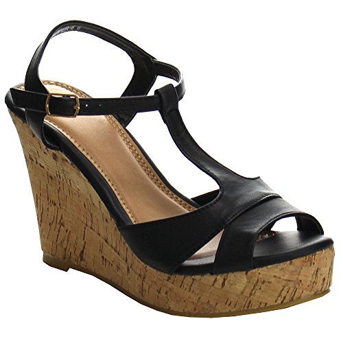 Beston EA53 Women's T-strap High Wedge Platform Sandals Run Half Size Small