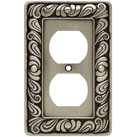 Liberty Hardware 64044 Paisley Single Duplex Wall Plate, Brushed Satin Pewter