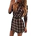 Women's Long Sleeve Tartan Plaid Retro Cocktail Party Dress