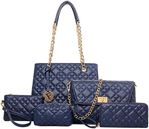 SmileForever Five-Pieces Girl Lady Style Large Women Noble Fashion Simplicity Leisure Handbag(Blue)