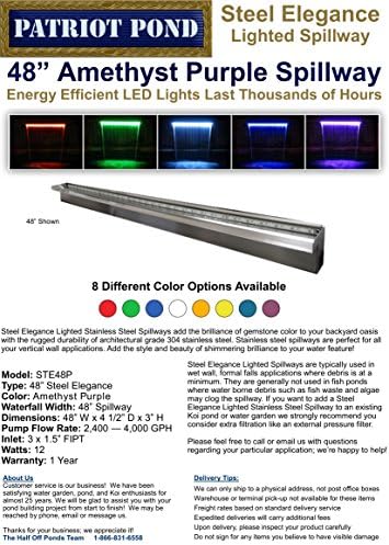 Patriot Steel Elegance STE48P Amethyst Purple Lighted 48" Lighted Stainless Steel Spillway