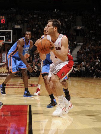 Oklahoma City Thunder v Toronto Raptors: Russell Westbrook and Jose Calderon Photographic Poster Print by Ron Turenne, 42x56