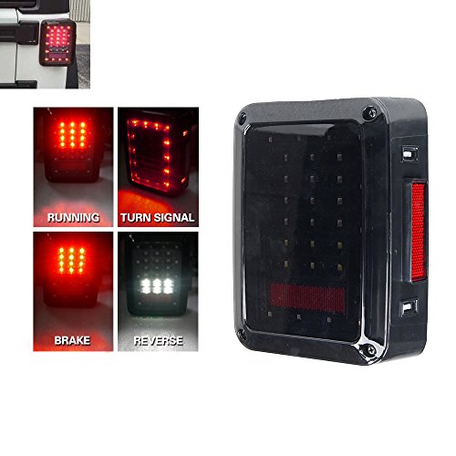 LITE-WAY (Pack of two) Smoke Lens Jeep JK Wrangler 07-15 JK LED Brake Tail Lights Bulb Assembly Conversion Rear Turn Singal Reverse Lights