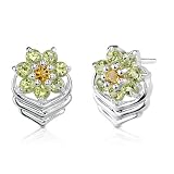 1.25 Carats Round Cut Citrine Peridot Earrings in Sterling Silver