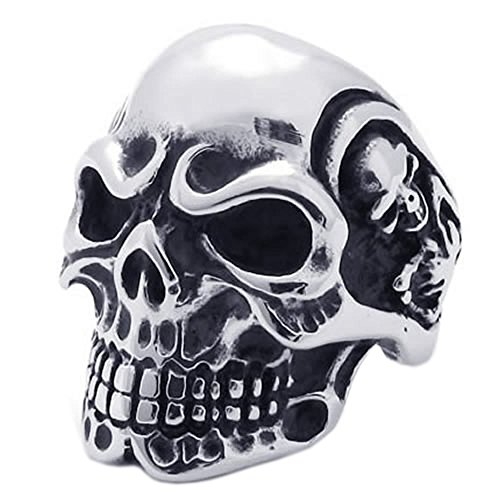 KONOV Vintage Gothic Skull Biker Stainless Steel Mens Ring, Silver, Size 13