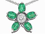 1.33 cts Genuine Emerald and Diamond Pendants - 14kt White or Yellow Gold