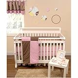 Pink Bubble Gum - 6 Piece Pink and Brown Nursery Crib Bedding Set