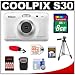 Nikon Coolpix S30 Shock & Waterproof Digital Camera (White) with 8GB Card + Case + Batteries & Charger + Tripod + Float Strap + Accessory Kit