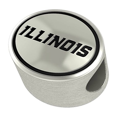 Illinois Fighting Illini Silver Antiqued Bead Fits Most European Style Charm Bracelets