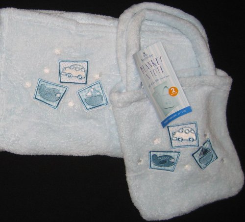 Little Beginnings Baby Blanket and Tote Gift Set Blue Transportation Theme