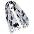 100% Acrylic Navy Blue and Gray Watercolor Flowers Tassel Ends Long Scarf Shawl