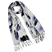 100% Acrylic Navy Blue and Gray Watercolor Flowers Tassel Ends Long Scarf Shawl