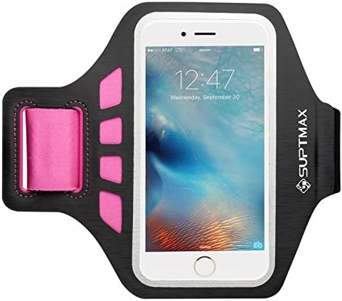 SUPTECH iPhone 6s Plus Galaxy S7/ S7 Edge Note 5 Armband Build in Key Cards Money Holder [Sweat-proof] Earphone Connection Universal Sportband Up to 5.5'' Smartphone (Rose Red)