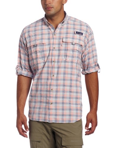 Columbia Men's Super Bahama Long Sleeve Shirt, Bright Peach/Seersucker, XX-Large On Sale