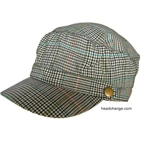 Plaid Summer Newsboy Cadet Cap Micro Houndstooth Engineer Hat Golf Fahion Punk Brass Button Military Strap Driver