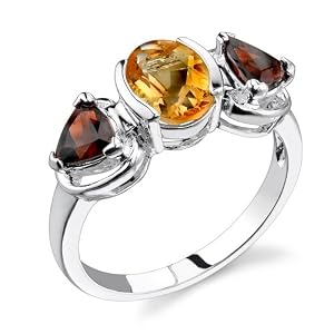 Buy Sterling Silver 2.25 cts Oval Citrine and Trillion Garnet Ring Size 7 by Peora