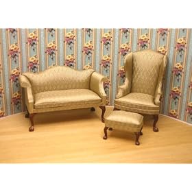 Beige Satin Sofa and Chair Set Dollhouse Miniature