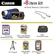 Canon FS300 Flash Memory Camcorder (Blue) With Essential Flash Memory Accessory Kit Package Includes 4GB Memory, 3 Hour Batttery & Rapid Charger, HDMI Cables, Carrying Case + Tripod + More