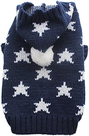 Pet Sweater Knit Hoody Stars design Puppy Coat Jacket Warm Jumper Clothes (XL, Blue)